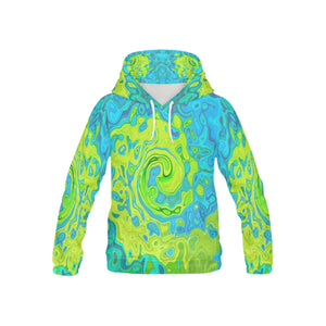 Hoodies for Kids, Groovy Chartreuse and Aquamarine Liquid Swirl