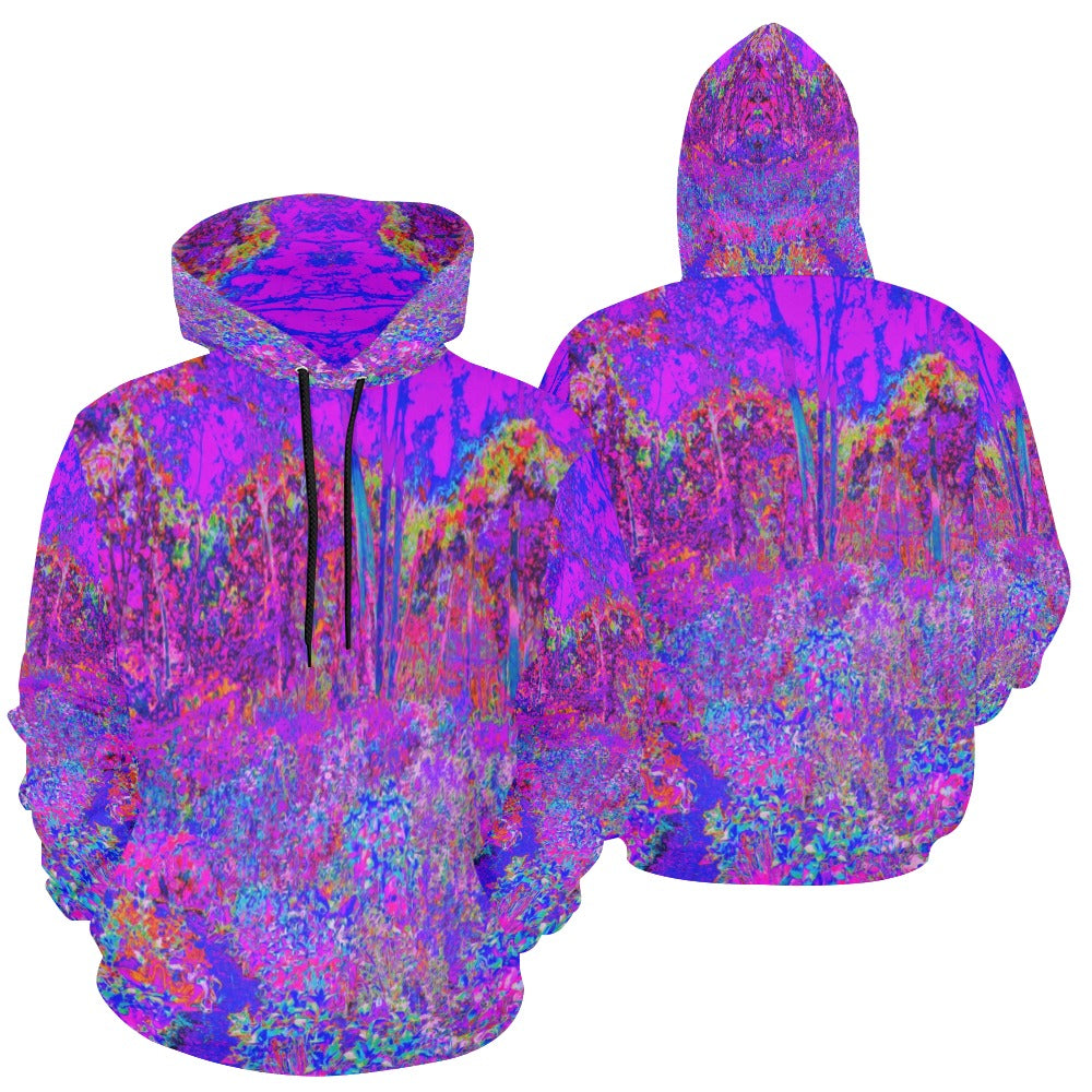 Hoodies for Women, Psychedelic Impressionistic Purple Garden Landscape