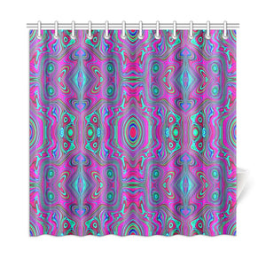 Shower Curtains, Trippy Retro Magenta, Blue and Green Abstract