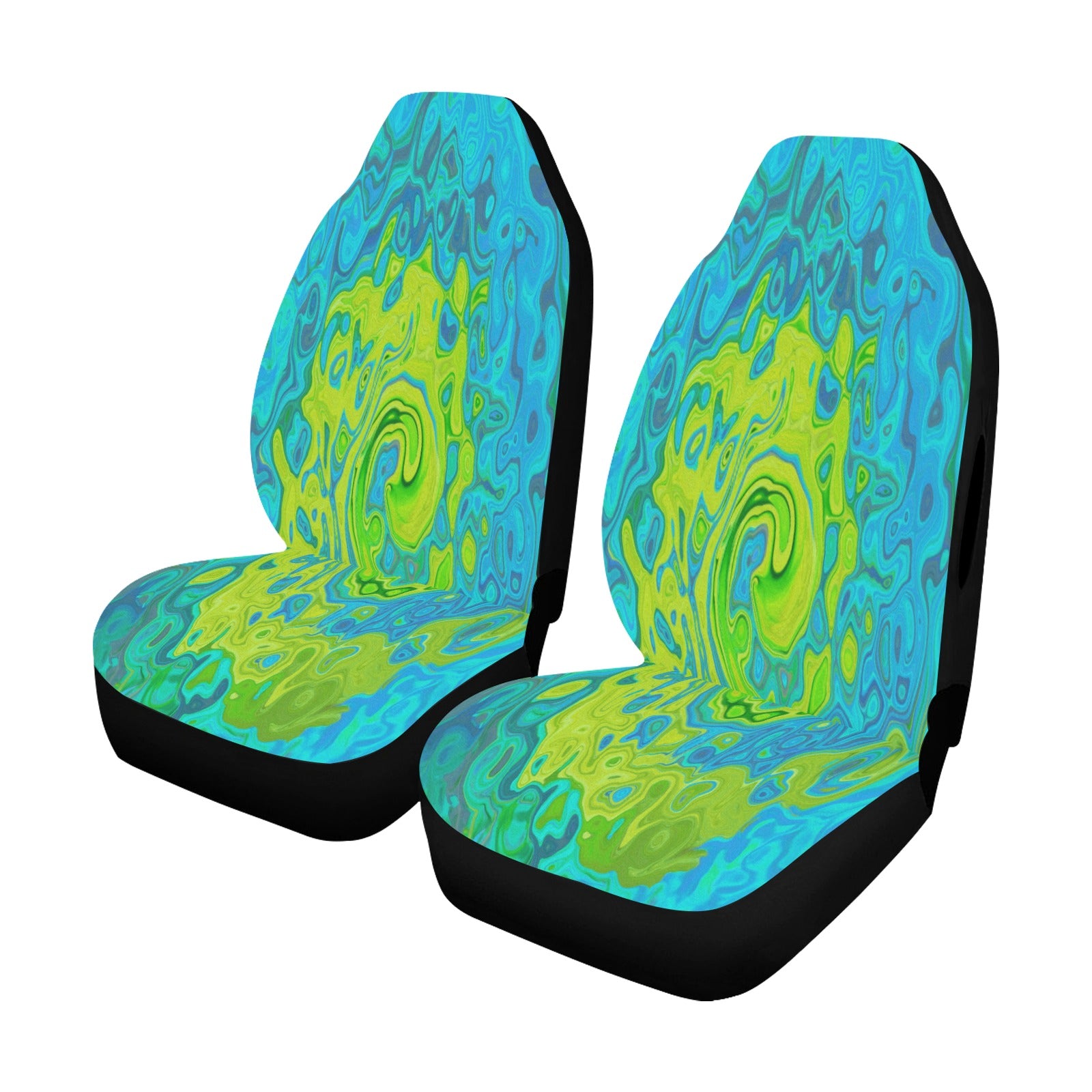 Car Seat Covers, Groovy Chartreuse and Aquamarine Liquid Swirl