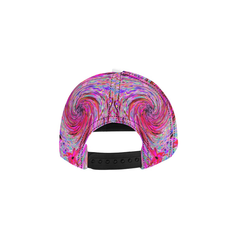Snapback Hats, Cool Abstract Retro Hot Pink and Red Floral Swirl