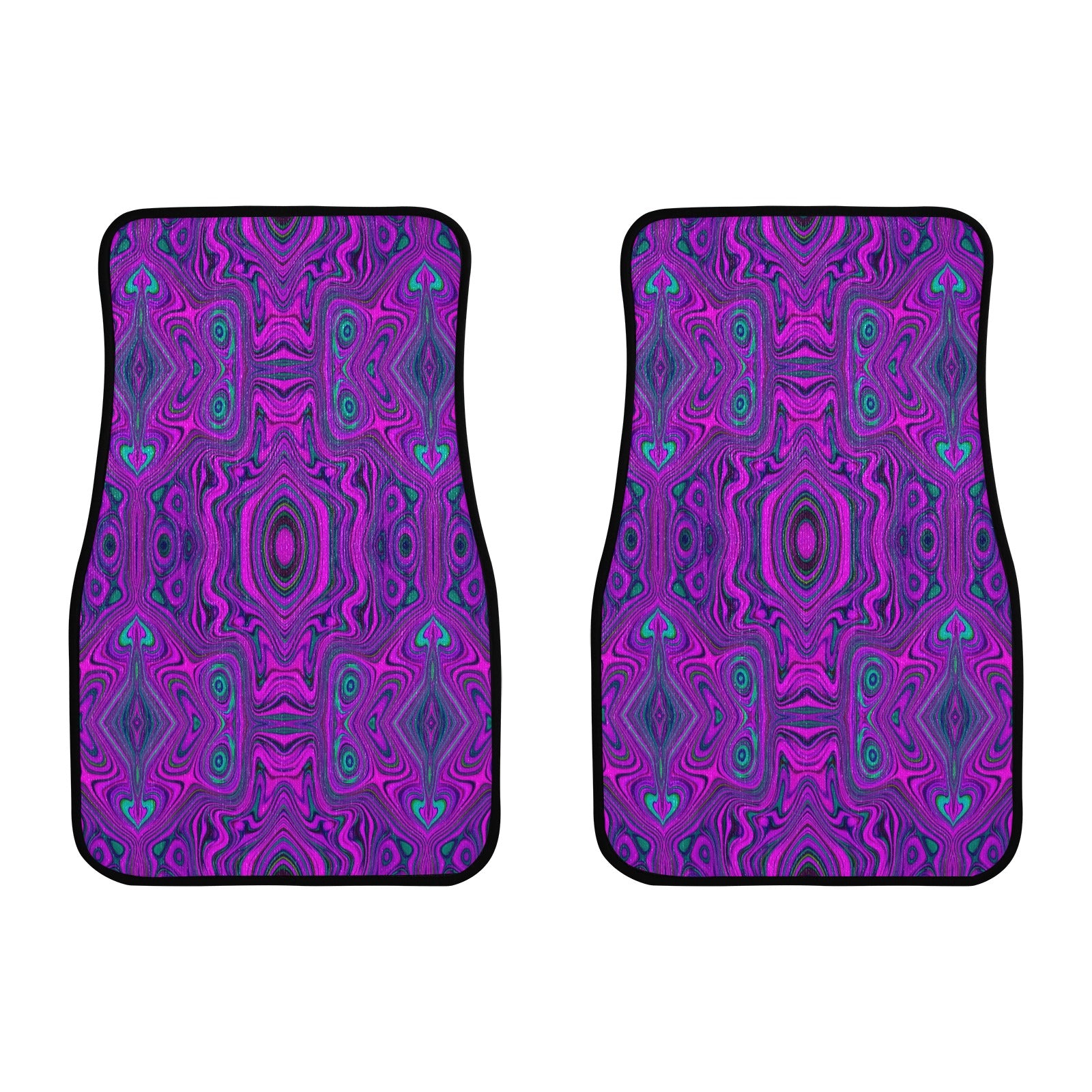 Car Floor Mats, Trippy Retro Magenta and Black Abstract Pattern - Front Set of 2