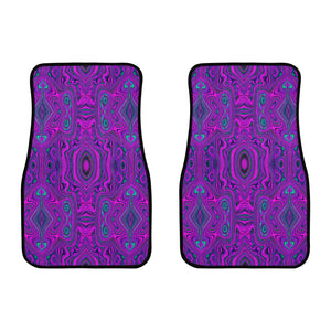 Car Floor Mats, Trippy Retro Magenta and Black Abstract Pattern - Front Set of 2