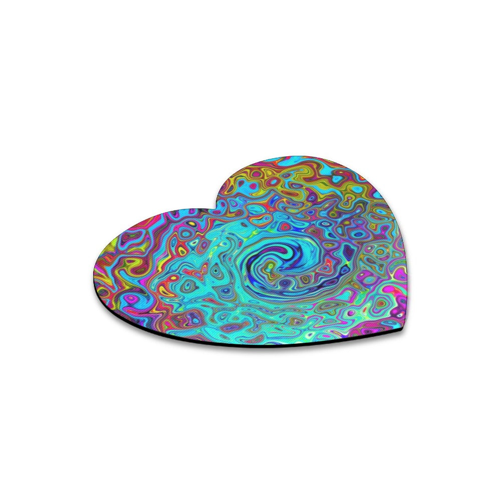 Heart Shaped Mousepads, Trippy Sky Blue Abstract Retro Liquid Swirl