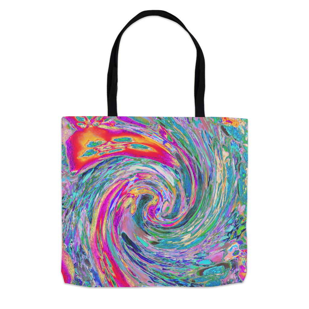 Colorful Tote Bags, Abstract Floral Psychedelic Rainbow Waves of Color