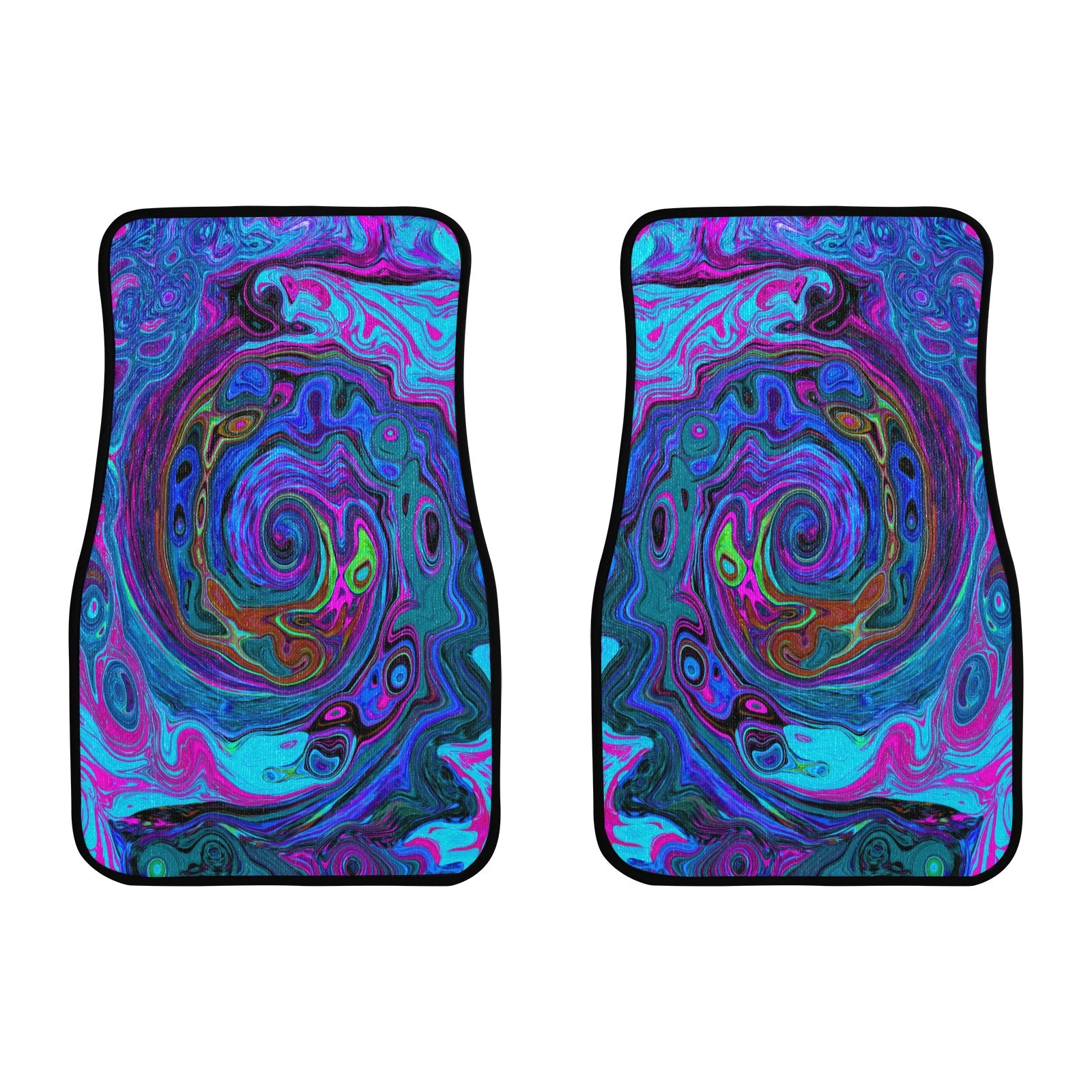 Car Floor Mats, Groovy Abstract Retro Blue and Purple Swirl - Front Set of Two