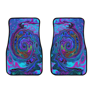 Car Floor Mats, Groovy Abstract Retro Blue and Purple Swirl - Front Set of Two