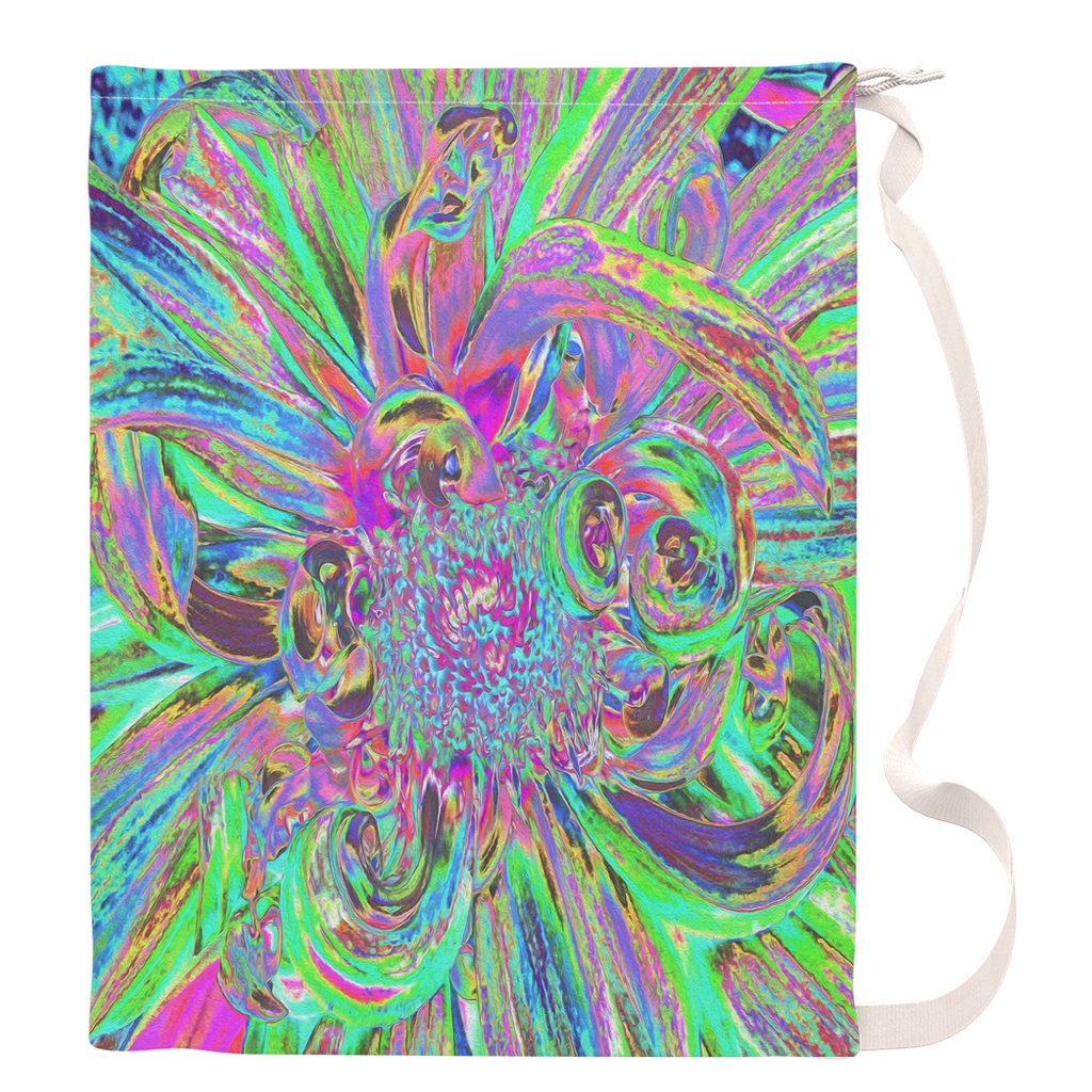 Large Laundry Bags, Festive Colorful Psychedelic Dahlia Flower Petals