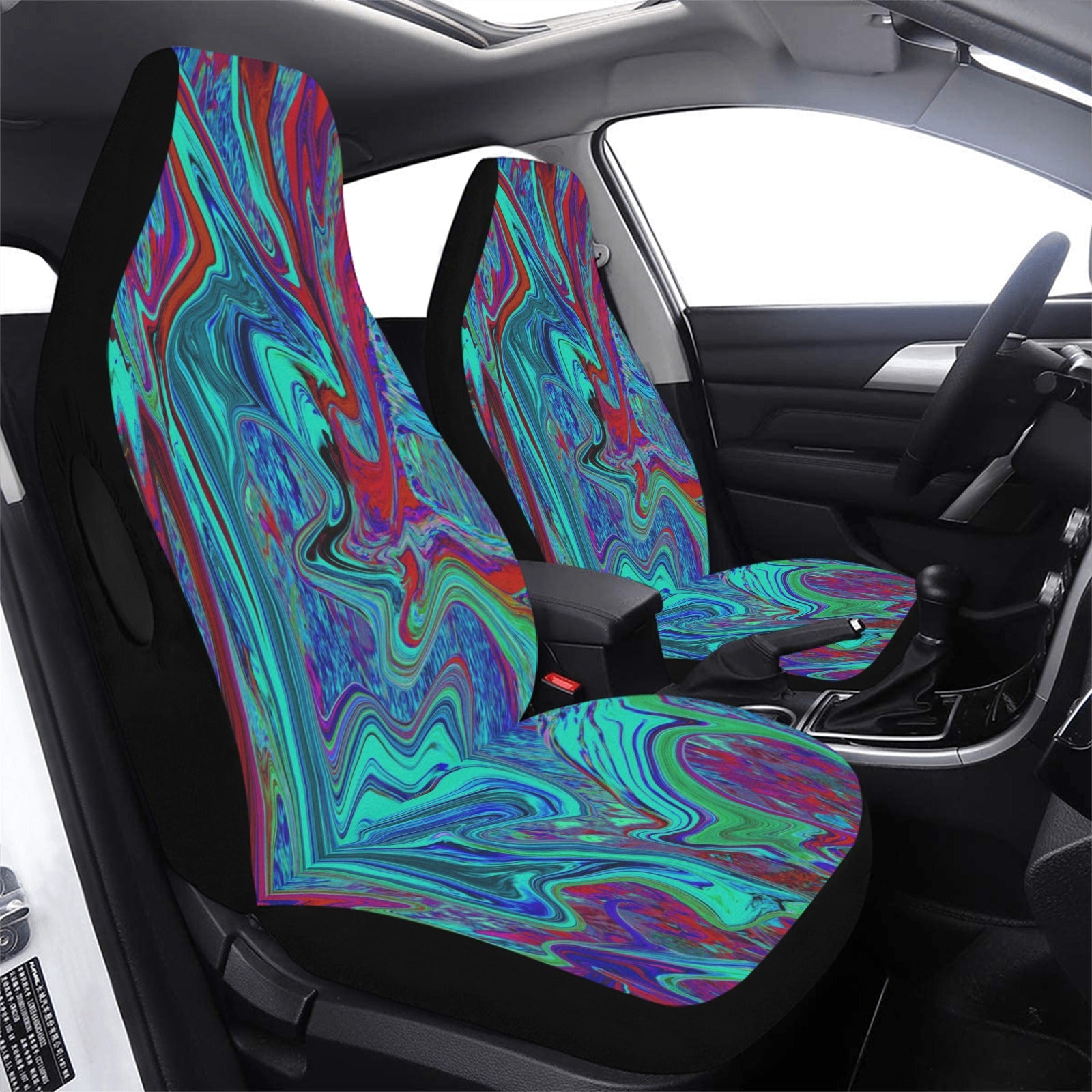 Car Seat Covers, Groovy Abstract Retro Art in Blue and Red