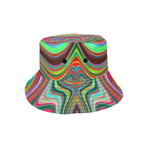 Bucket Hats, Trippy Red, Green and Blue Abstract Groovy Art