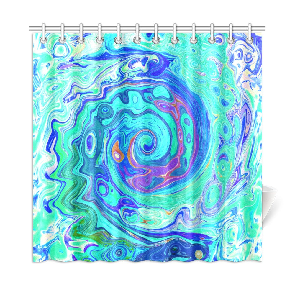 Colorful Shower Curtains, Groovy Abstract Ocean Blue and Green Liquid Swirl