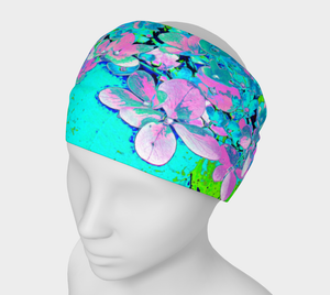 Wide Fabric Headband, Elegant Pink and Blue Limelight Hydrangea Macro, Face Covering
