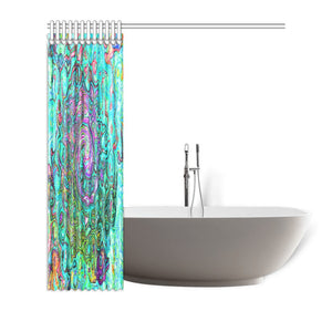 Shower Curtains, Aquamarine Groovy Abstract Retro Liquid Swirl
