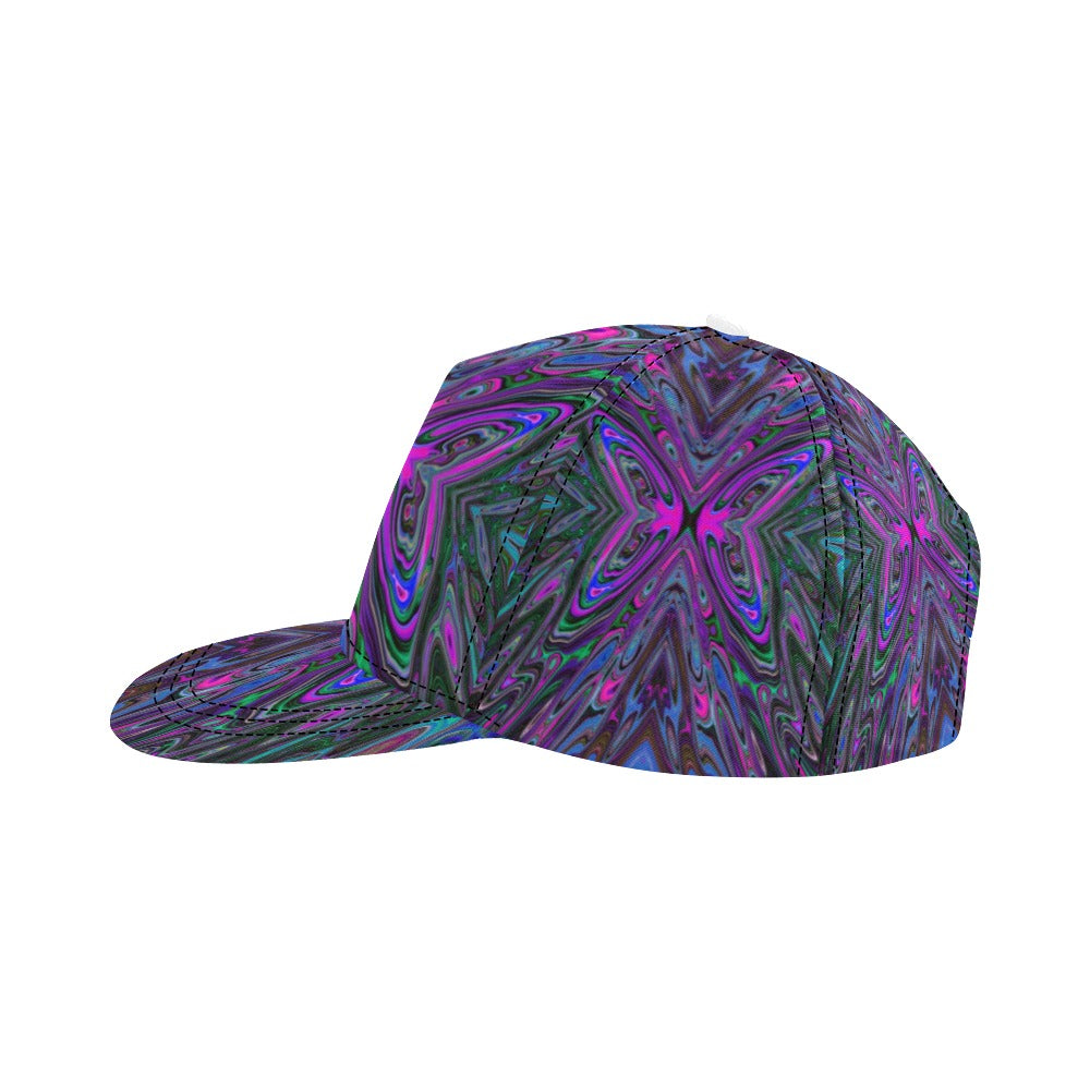 Snapback Hats, Trippy Magenta, Blue and Green Abstract Butterfly