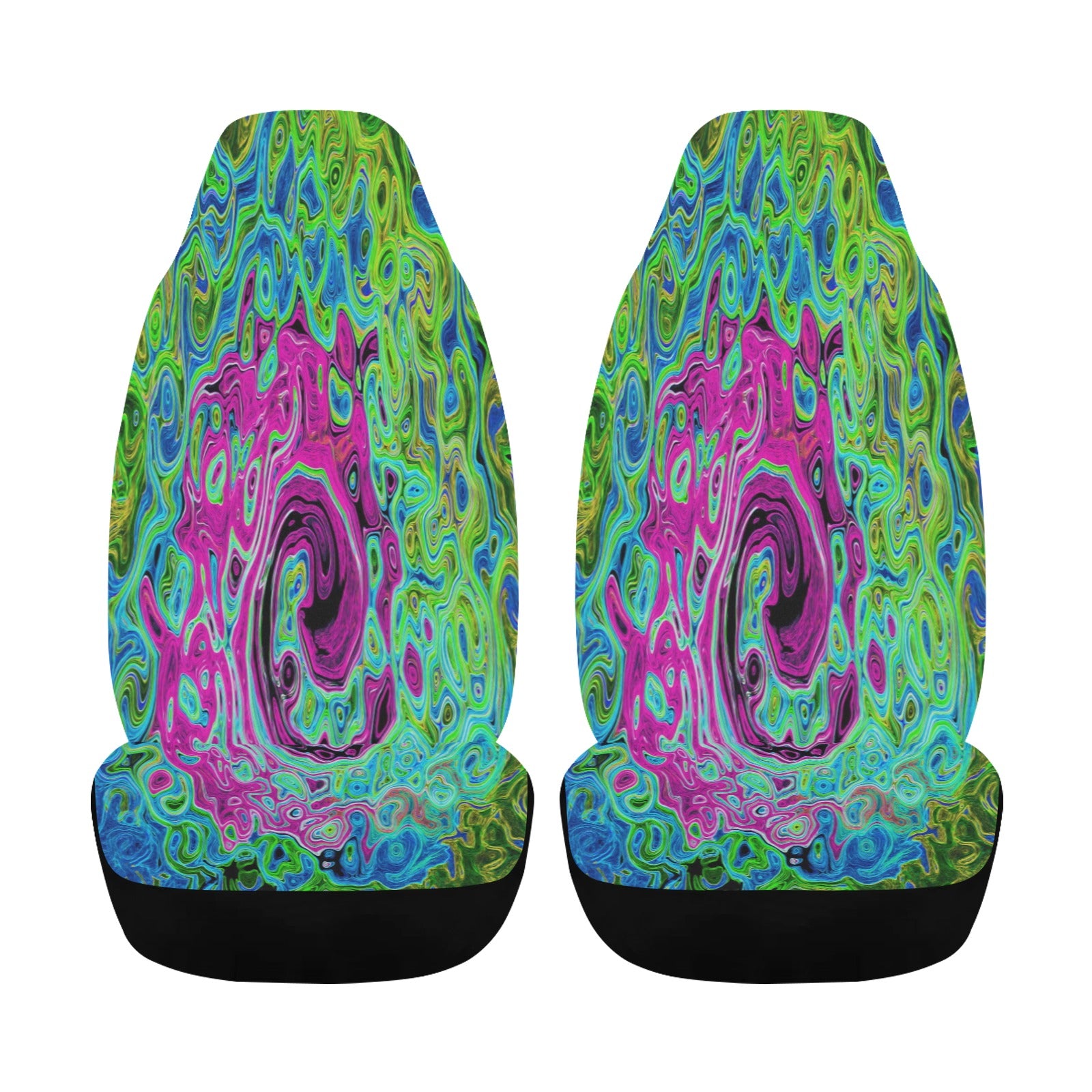 Car Seat Covers, Hot Pink and Blue Groovy Abstract Retro Liquid Swirl