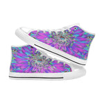 High Top Sneakers for Women, Trippy Abstract Aqua, Lime Green and Purple Dahlia