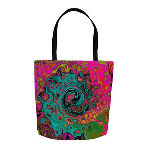 Tote Bags, Trippy Turquoise Abstract Retro Liquid Swirl
