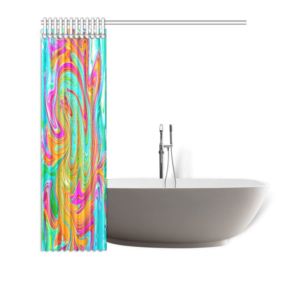 Shower Curtains, Blue, Orange and Hot Pink Groovy Abstract Retro Art - 72 by 72"