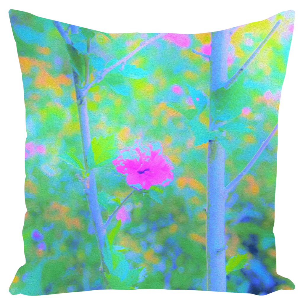 Decorative Throw Pillows, Pink Rose of Sharon Impressionistic Garden