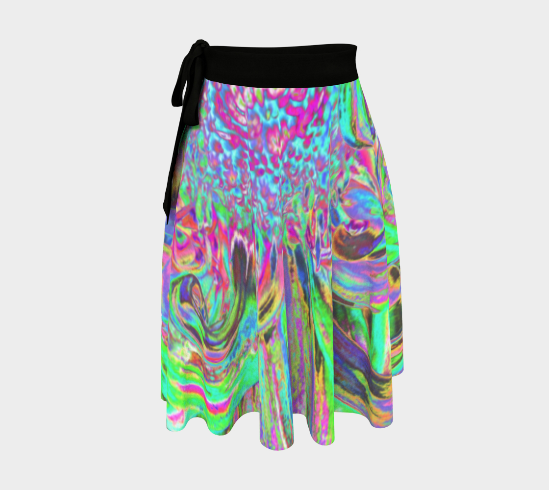 Artsy Wrap Skirt, Festive Colorful Psychedelic Dahlia Flower Petals