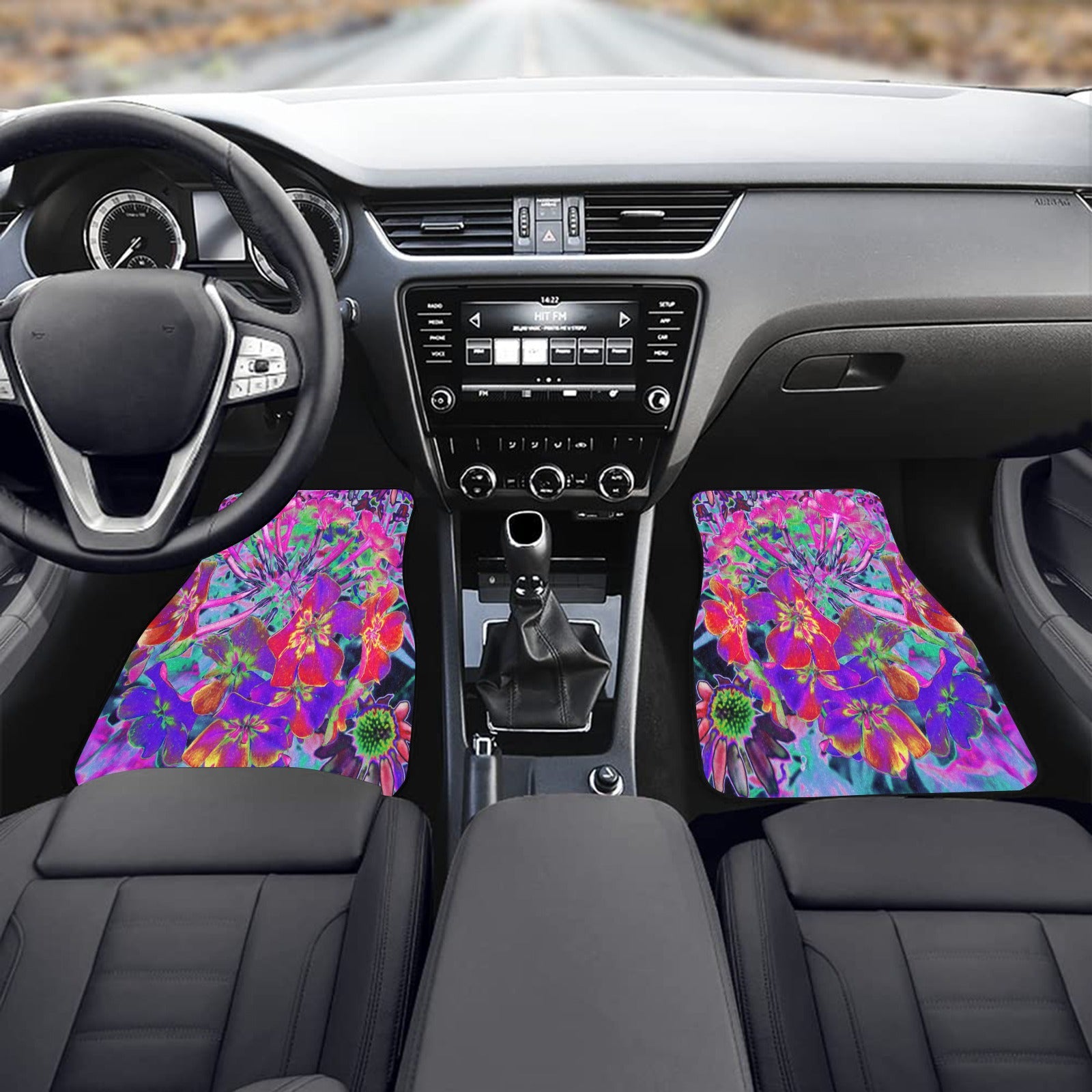 Car Floor Mats - Dramatic Psychedelic Colorful Red and Purple Flowers - Front Set of 2