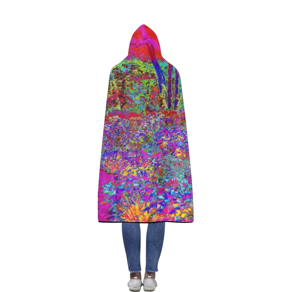 Hooded Blankets for Men, Psychedelic Impressionistic Garden Landscape