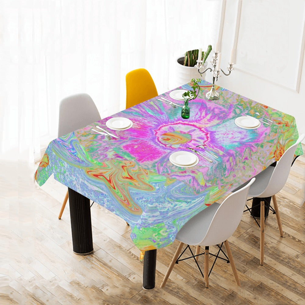 Tablecloths for Rectangle Tables, Psychedelic Hot Pink and Ultra-Violet Hibiscus