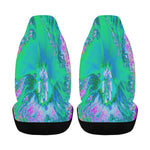 Colorful Floral Car Seat Covers, Psychedelic Retro Green and Hot Pink Hibiscus Flower