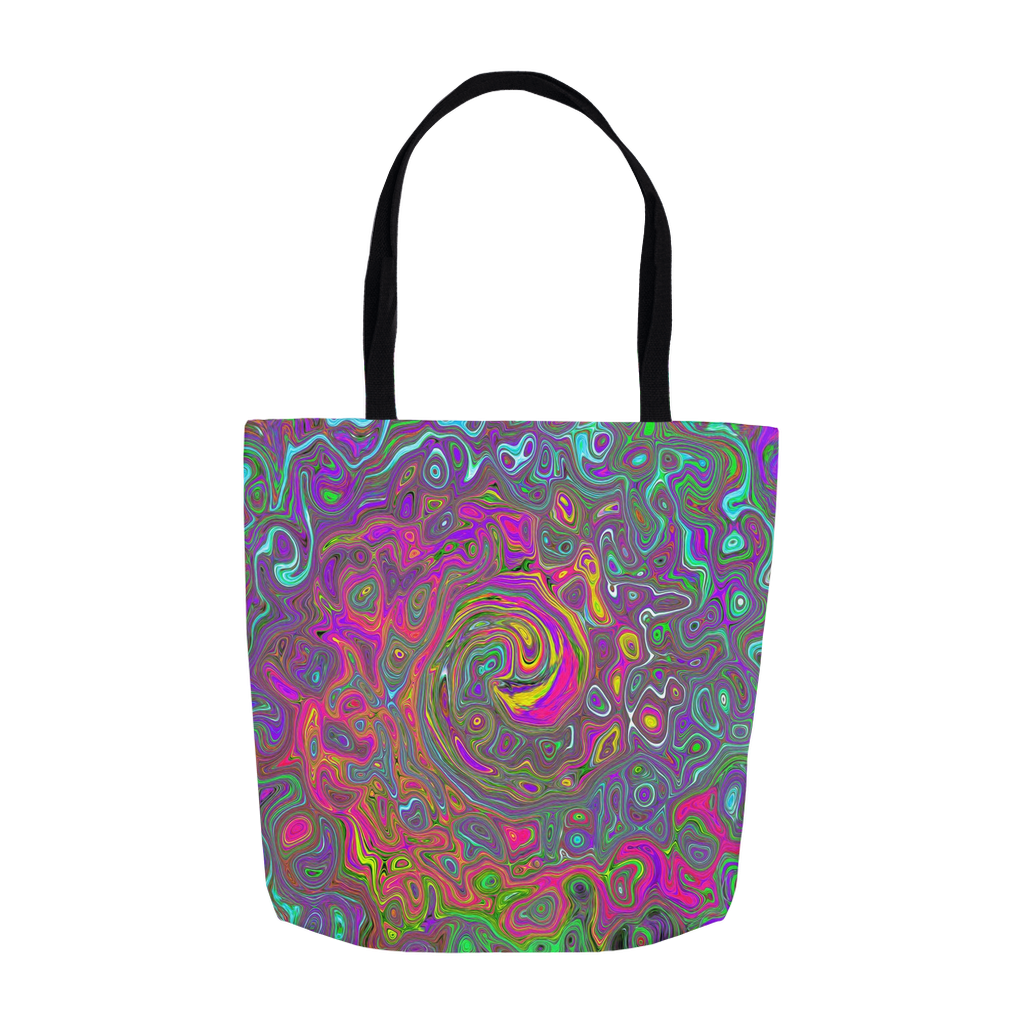Tote Bags, Trippy Hot Pink Abstract Retro Liquid Swirl