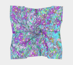 Square Scarves for Women, Aqua Garden with Violet Blue and Hot Pink Flowers