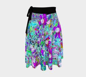 Artsy Wrap Skirt, Aqua Garden with Violet Blue and Hot Pink Flowers