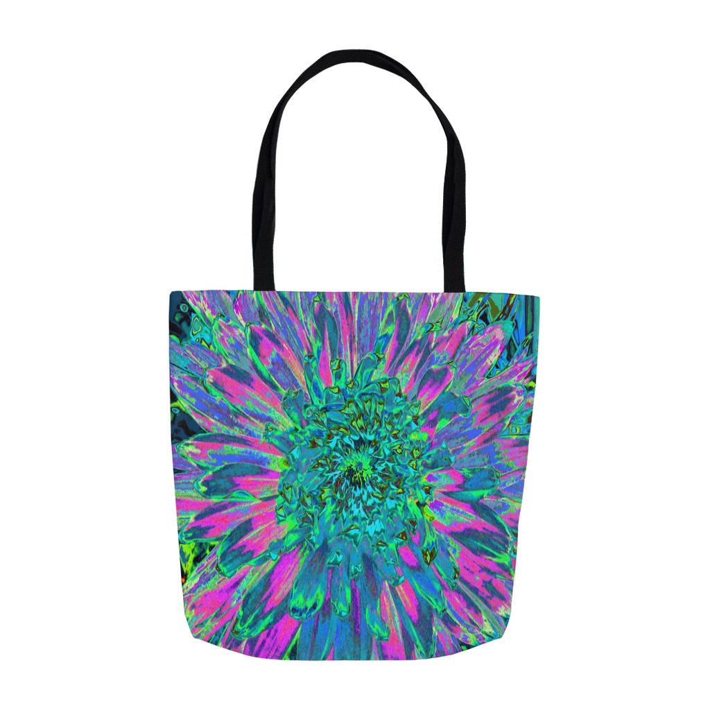 Tote Bags, Psychedelic Magenta, Aqua and Lime Green Dahlia