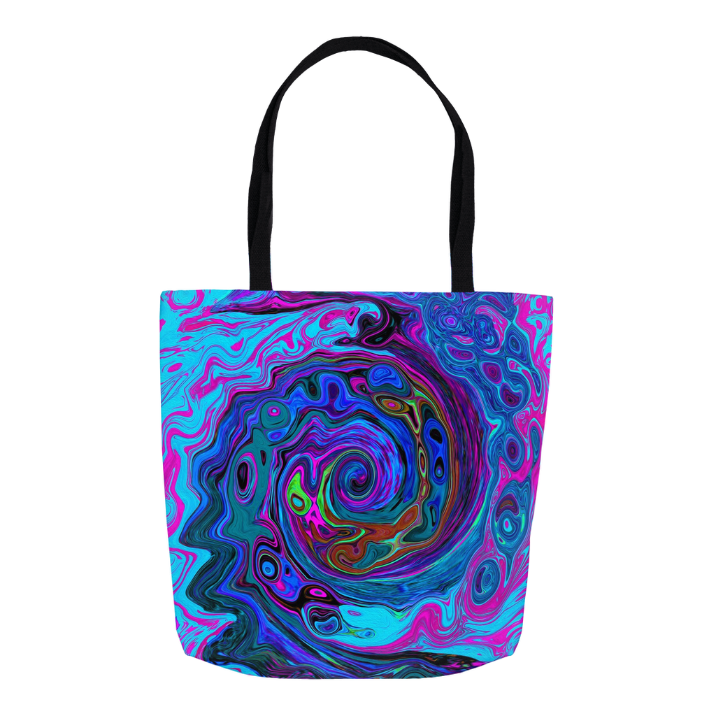 Tote Bags, Groovy Abstract Retro Blue and Purple Swirl