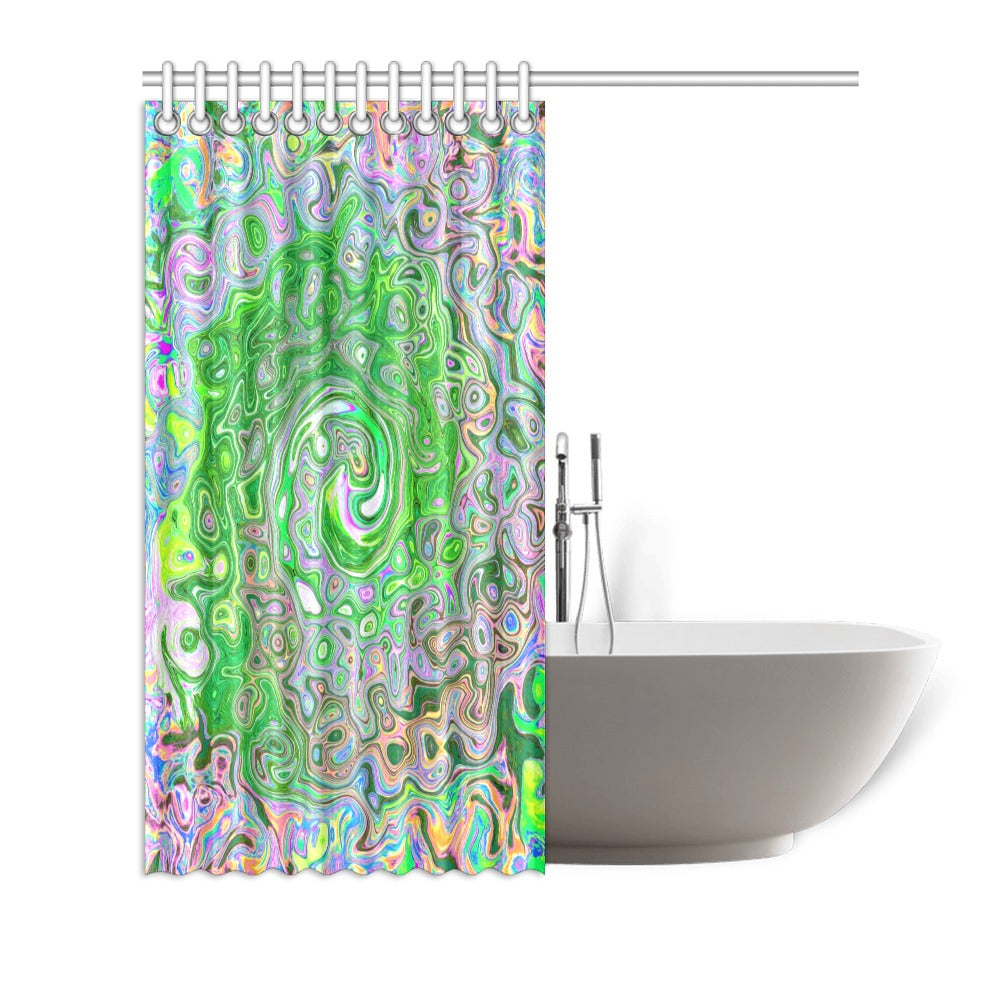 Shower Curtains, Trippy Lime Green and Pink Abstract Retro Swirl - 72 x 72