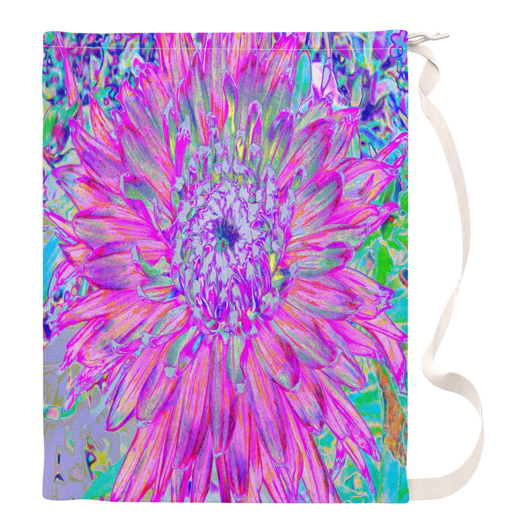 Large Laundry Bags, Cool Pink, Blue and Purple Cactus Dahlia Explosion