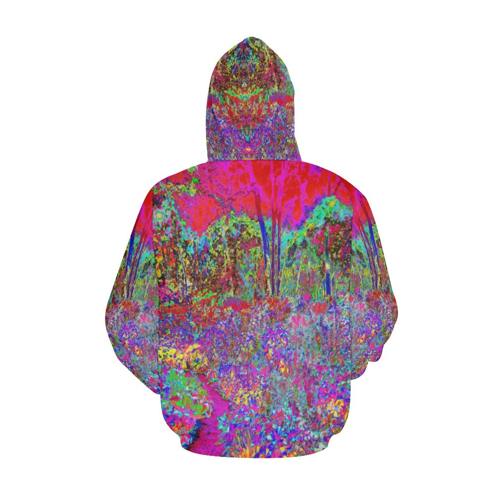 Hoodies for Women, Psychedelic Impressionistic Garden Landscape