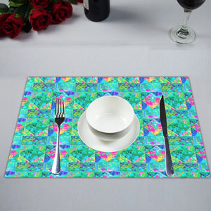 Cloth Placemats Set, Garden Quilt Painting with Hydrangea and Blues