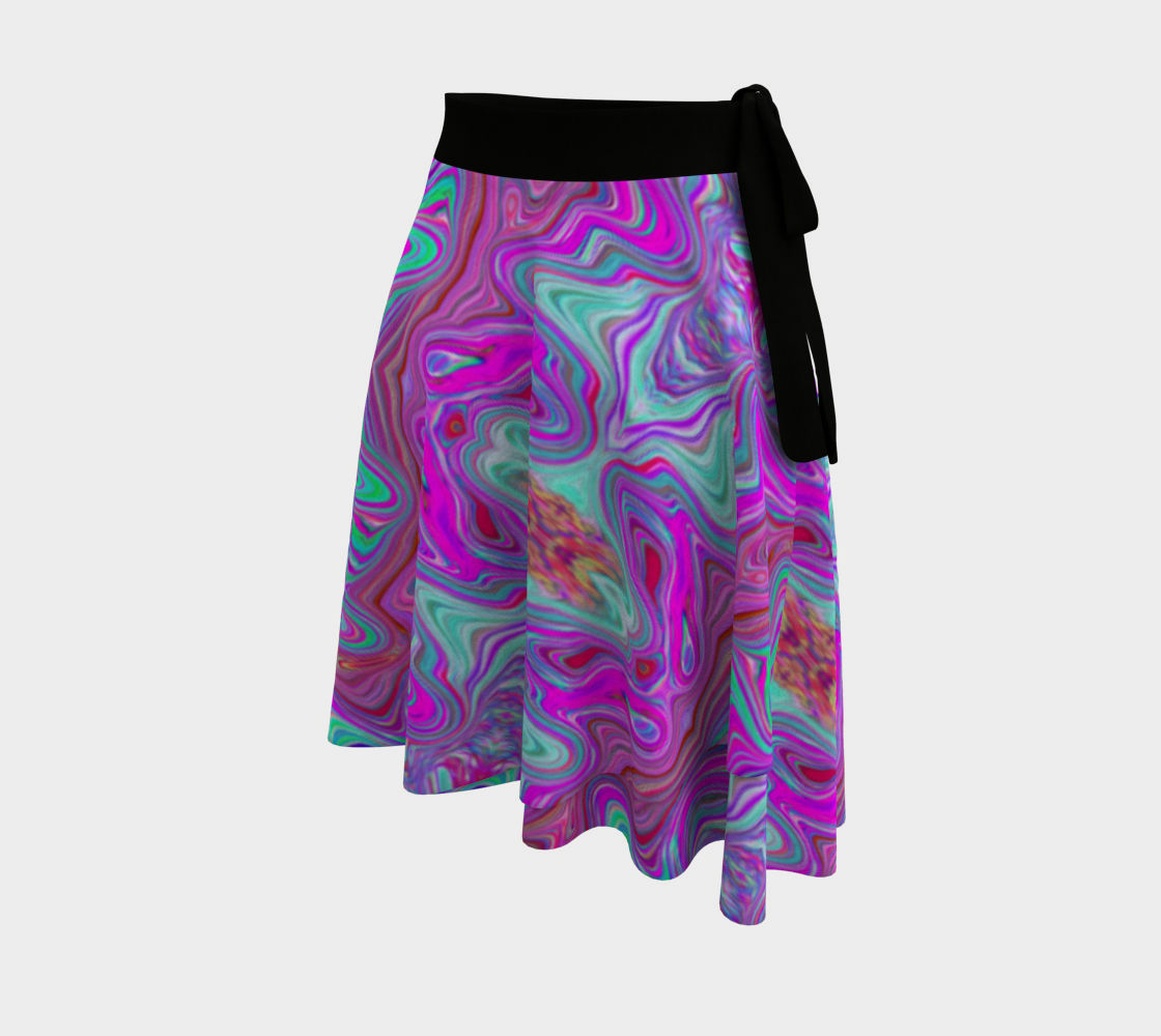 Wrap Skirts for Women, Wavy Magenta and Green Trippy Marbled Pattern