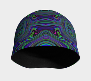 Beanie Hats, Trippy Retro Royal Blue and Lime Green Abstract
