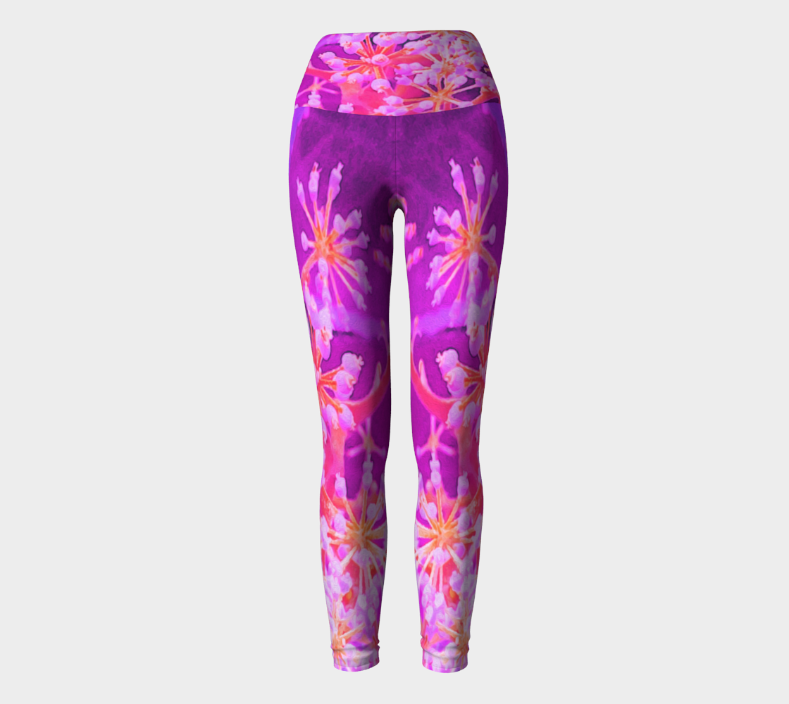 Artsy Yoga Leggings, Cool Abstract Retro Nature in Purple and Coral