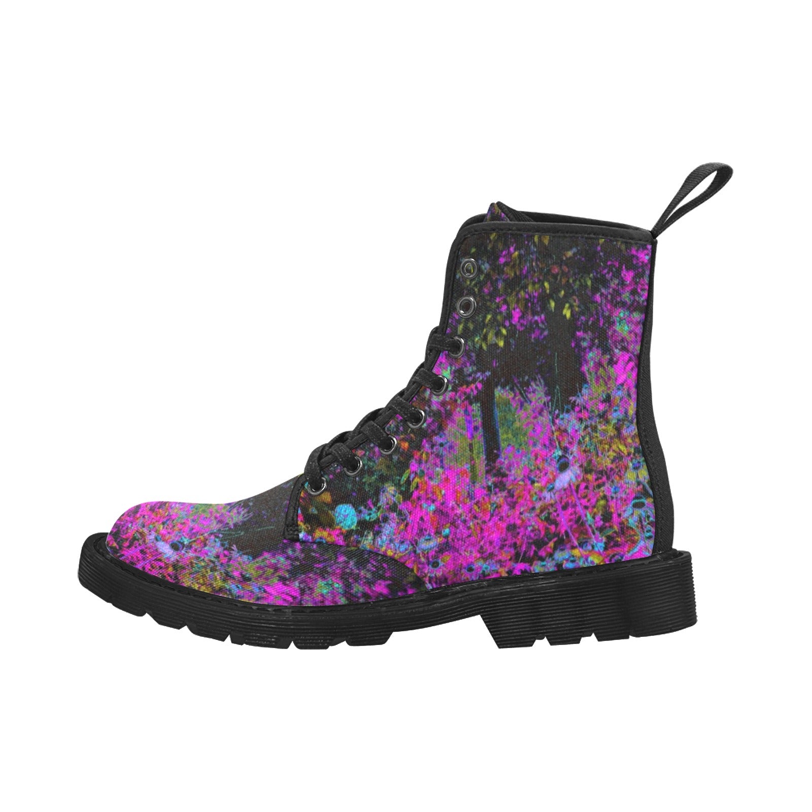 Boots for Women, Psychedelic Hot Pink and Black Garden Sunrise - Black