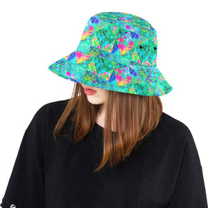 Bucket Hats, Garden Quilt Painting with Hydrangea and Blues