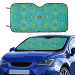 Auto Sun Shades, Trippy Retro Turquoise Chartreuse Abstract Pattern