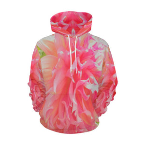 Hoodies for Women, Elegant Coral and Pink Decorative Dahlia