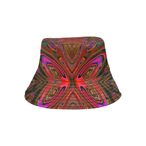 Bucket Hats - Abstract Trippy Orange and Magenta Butterfly
