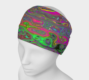 Wide Fabric Headbands, Trippy Hot Pink Abstract Retro Liquid Swirl