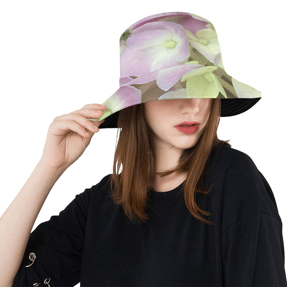 Bucket Hats, Antique White and Dusty Pink Hydrangea Petals