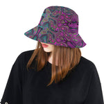 Bucket Hats for Women, Abstract Magenta and Teal Blue Groovy Retro Pattern