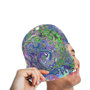 Snapback Hats, Marbled Lime Green and Purple Abstract Retro Swirl
