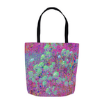 Tote Bags, Magenta Garden with Aqua Hydrangea Flowers